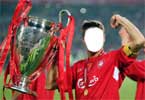 Steven Gerrard holding UEFA Champions League Trophy